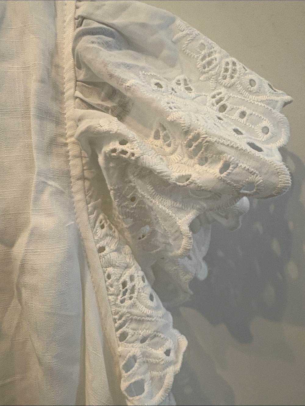 BloomChic White Eyelet Sleeve Button-Front Blouse with Black Embroidery - Picture 5 of 7